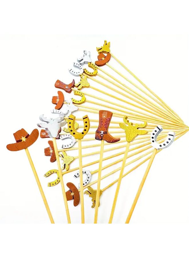 90pcs Western Cowboy Theme Dessert Sticks Six Random Mix Cake Toppers Party Decoration Picks - Image 1